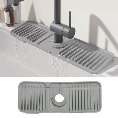 STARGAZ Silicone Faucet Mat for Kitchen Sink,Faucet Draining Mat,Sink Back Splash Guard,Kitchen Rubber Mat,Bathroom Sink Faucet Mat,Soap Dish,Silicone Sink Protector(14.6”×5.5”) - color: Light Gray, size: 14.6”×5.5”