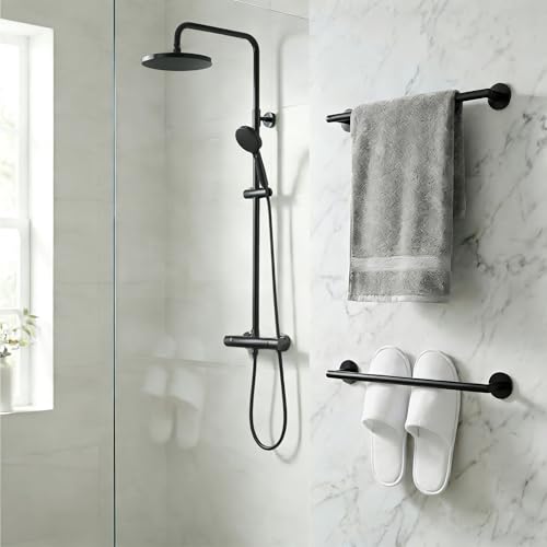 Self Adhesive Towel Bar,16" Matte Black No Drill Bathroom 304SS Towel Rack - color: Matte Black, size: 15.7 Inch