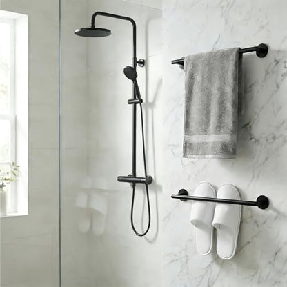 Self Adhesive Towel Bar,16" Matte Black No Drill Bathroom 304SS Towel Rack - color: Matte Black, size: 15.7 Inch