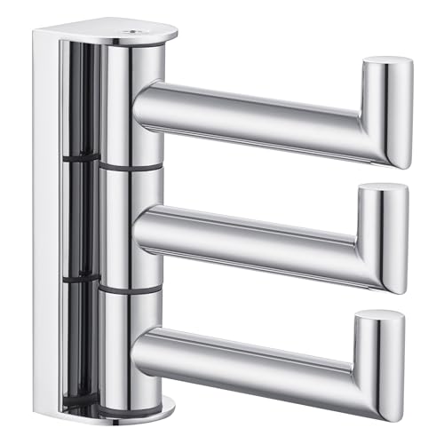 Angle Simple Swivel Towel Hook 3 Arms, Robe Coat Wall Hook, Polished Chrome | Rustproof SUS304 Stainless Steel Hand Towel Holder, Foldable Space Saver for Bathroom Kitchen Closet Entryway, Screws Mounted - color: Polished Chrome, size: 1 Pack
