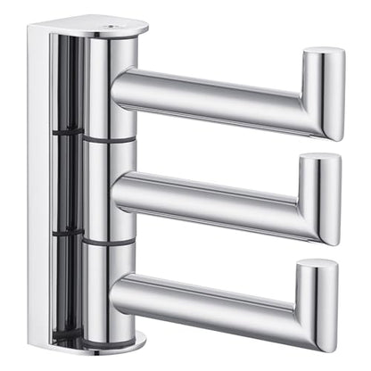 Angle Simple Swivel Towel Hook 3 Arms, Robe Coat Wall Hook, Polished Chrome | Rustproof SUS304 Stainless Steel Hand Towel Holder, Foldable Space Saver for Bathroom Kitchen Closet Entryway, Screws Mounted - color: Polished Chrome, size: 1 Pack