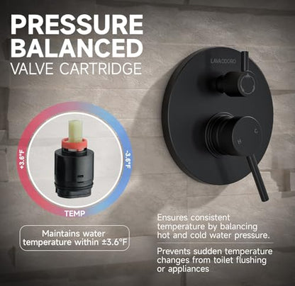 Lava Odoro Modern Rain Shower System Faucet Set, SF104-MB | 2-Setting Round Shower Valve Trim Kit, Matte Black Shower Head Set with Sprayer, 10 Inch, Rough-in Valve Included - color: Matte Black, style: Without Tub Spout