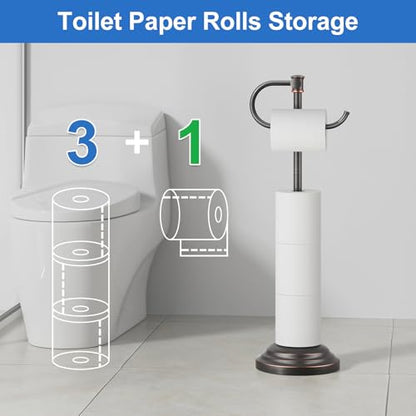 RUMOSE Toilet Paper Holder Stand for Floor, Oil Rubbed Bronze | Bathroom Free Standing Toilet Tissue Roll Holder with Storage, Adjustable 17-25 Inch, Rustproof, SUS304 Stainless Steel - color: Oil Rubbed Bronze