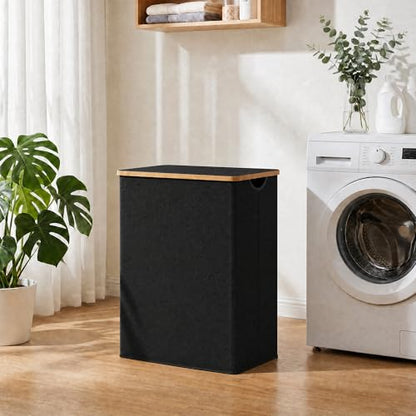 efluky Laundry Hamper with Lid, Double Laundry Basket with 2 Removable Bags, 2 Section Laundry Bin with Bamboo Handles for Bathroom, Bedroom & Laundry Room, 170L (44.9 Gallon) Black - color: Black, size: 170L Dual