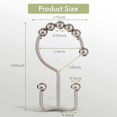 Shower Curtain Hooks Rings, Stainless Steel Shower Curtain Rings, 12Pcs Double Glide Shower Hooks for Bathroom Shower Curtain Rods Dual Rust-Resistant Shower Rings, Matte Nickel - color: Matte Nickel, style: Double Hooks