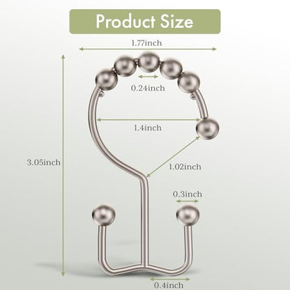 Shower Curtain Hooks Rings, Stainless Steel Shower Curtain Rings, 12Pcs Double Glide Shower Hooks for Bathroom Shower Curtain Rods Dual Rust-Resistant Shower Rings, Matte Nickel - color: Matte Nickel, style: Double Hooks