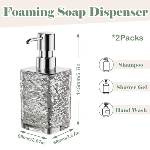 2 Packs Foaming Soap Dispenser 300ml (10.6oz) Foam Pump Soap Dispensers Square Plastic Hand Soap Lotion Dispenser for Hand Soap Dish Wash Shampoo Body Wash
