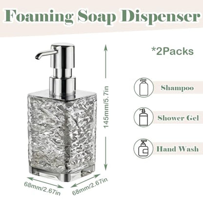 2 Packs Foaming Soap Dispenser 300ml (10.6oz) Foam Pump Soap Dispensers Square Plastic Hand Soap Lotion Dispenser for Hand Soap Dish Wash Shampoo Body Wash