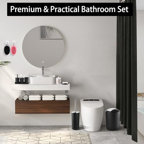 Bathroom Accessories Set with Shower Curtain Body Scrubber 12pcs | with 2 Body Scrubber, Trash Can, Toilet Brush Set, Soap Dispenser Toothbrush Holder Set, Tray, Q-tip Holder - size: Bath Set Body Scrubber