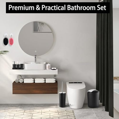 Bathroom Accessories Set with Shower Curtain Body Scrubber 12pcs | with 2 Body Scrubber, Trash Can, Toilet Brush Set, Soap Dispenser Toothbrush Holder Set, Tray, Q-tip Holder - size: Bath Set Body Scrubber