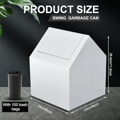 Double Entry Sanitary Napkin Receptacle Swing Top Floor Receptacle Tampon Disposal Bin with 100 Black Disposal Liner Bags, Feminine Waste Tampon Holder Bathroom Hygiene Container, White, Metal