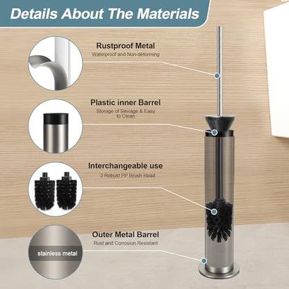 BGL Toilet Brush and Holder Set, Heavy Duty 304 Stainless Steel, Round Base and Long Handle for Bathroom Deep Cleaning, Drip-Proof, Space Saving for Storag, Stainless Steel - color: Stainless Steel