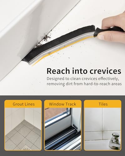 MR.SIGA Crevice Cleaning Brush, Grout Scrub Brush for Corners, Tight Spaces | Hard bristles, Heavy duty and flexible, for deep cleaning of hard to reach areas of kitchen and bathroom, 5 pack, black
