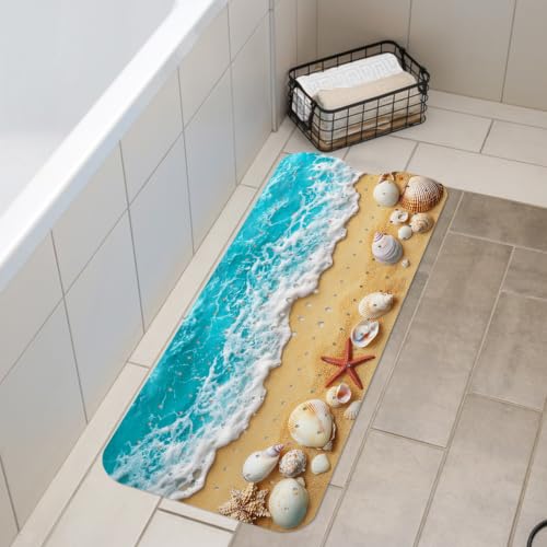 LNOND Summer Beach Bathtub Mat Non Slip, 40 X 16 Inch Tub Mat for Bathroom, Sand Beach Bath Tub Shower Mat with Drain Holes and Suction Cups - color: Sand Beach Bathtub Mat
