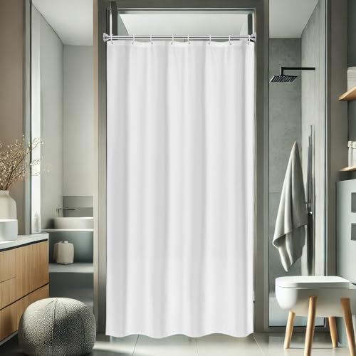 AooHome White Stall Size Bathroom Curtain for Hotel, Fabric Shower Liner with Hooks for Hotel, Waterproof, 48 Width x 72 Height Inch - color: Solid White, size: 48"W x 72"L (Pack of 1)