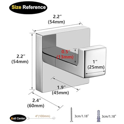 Nolimas Towel Hook Stainless Steel Bathroom Rustproof Clothes Towel Coat Hook Wall Mounted Square Toilet Kitchen, Heavy Duty Door Hanger, 4 Pack, Chrome Polished - color: Chrome Polished, size: 4 Pack