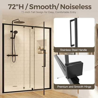 56-60" W x 72" H Semi-Frameless Pivot Swing Shower Doors | 1/4" (6mm) Clear SGCC Tempered Glass with a 24.8" walk-in opening, Matte Black Finish, Reversible, Magnetic Closing - color: Matte Black, size: 56"- 60"