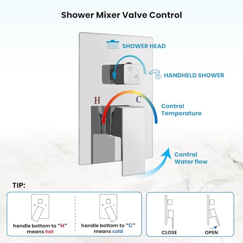 gotonovo Rainfall Bathroom Shower System Rain Shower Head and Handle Set Wall Mounted Shower Complete Combo Solid Brass Pressure Balancing Shower Mixer Valve 16 Inch Polished Chrome - color: Polished Chrome, size: 16 Inch