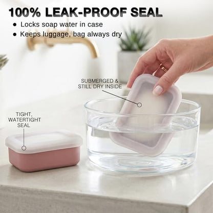 HighHerz Compact Leak Proof Silicone Travel Soap Case with Draining Tray - Portable Bar Soap Container - 2026 Upgrade Travel Essentials for Camping, Gym & Shower (Clear Pink) - color: Clear Pink