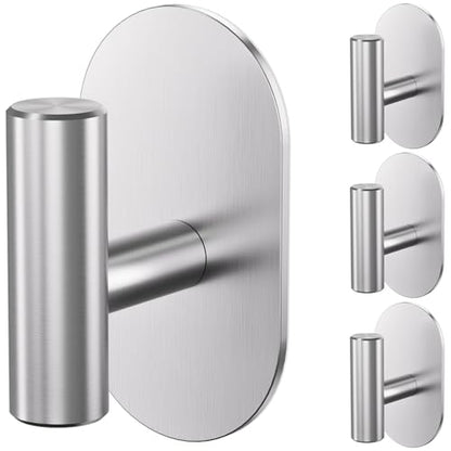 Aikzik Silver Adhesive Hooks Heavy Duty-Max 26lb, Wall Hooks for Shower, Bathroom, Towel, Coat, Robe, Stainless Steel Hooks for Hanging, Sticky Hooks for Walls No Damage- 4 Pack - color: Silver
