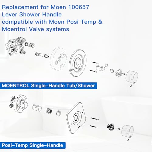 All Metal Replacement for 100657 Moen Tub/Shower Lever Handle,Compatible with Moen Valve Systems and trol Valve,A Fashionable Polygonal knob Style,Matte Black