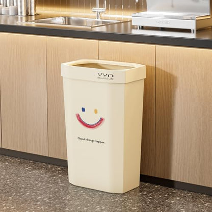 4 Gallon, Small Slim Garbage Can, Open Top Trash Can for Bathroom, Kitchen, Office, Bedroom, Living Room (Smile) - color: Smile