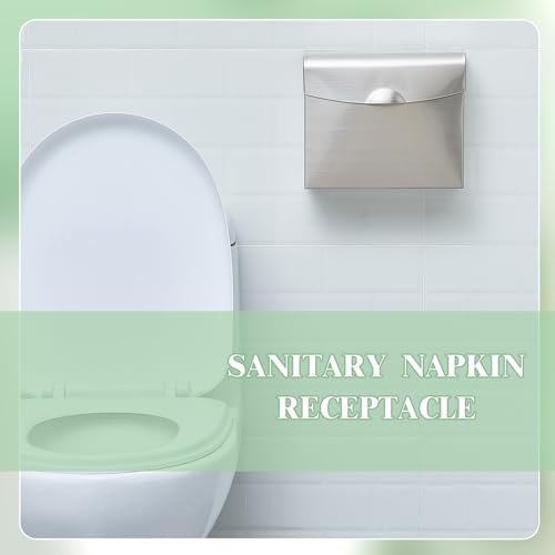Tioncy 2 Pcs 9.5 x 7.9 in Sanitary Disposal Tampon Napkin Receptacle Wall Mounted Stainless Steel Flip Top Receptacle Bin Waste Trash Can Pads Holder Feminine Hygiene Container Bathroom (Silver) - color: Silver