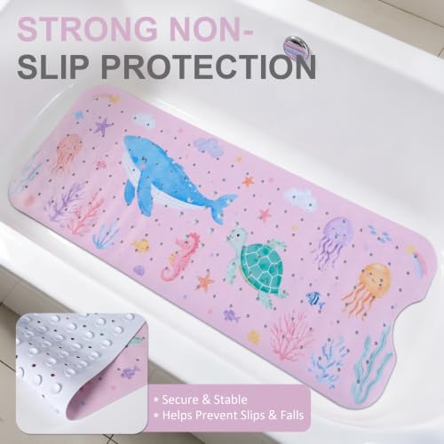 Bath Mat for Tub Non Slip, Bathtub Mat for Kids | Anti Slip, Foldable, Extra Long, Suction Cup for Strong Grip - color: Lightpink