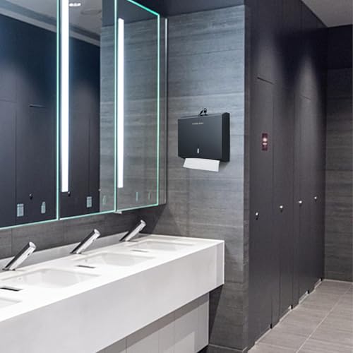 Gorlary Commercial Paper Towel Dispenser Wall Mount, Matte Black | C-Fold Multifold Trifold Hand Paper Towel Dispenser, Stainless Steel Tissue Holder for Bathroom, Office, Lockable - color: Medium-black
