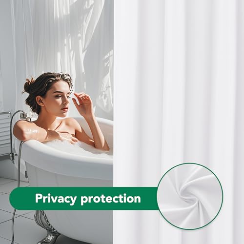 Biscaynebay Fabric Shower Curtain Liner 72x72 Inch-2 Pack White Waterproof Bathroom Curtains-Hotel Quality Soft Soild Polyester Standard Size Shower Liners Machine Washable