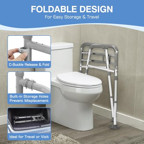 Heavy Duty Toilet Safety Rails & Medical Stand Assist for Seniors | Adjustable height & width handicap toilet frame. Universal fit bathroom assistive device with secure suction cups & handles