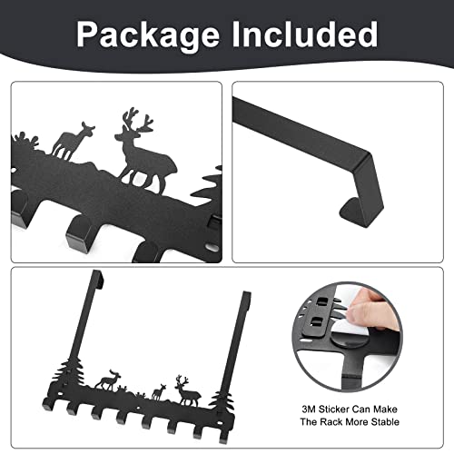 Deer Over The Door Hook 8 Double Hooks Heavy Duty No Drill Behind Door Hanging Rack for Bathroom Closet Bedroom Towel Coat Organizer, 2 Pack