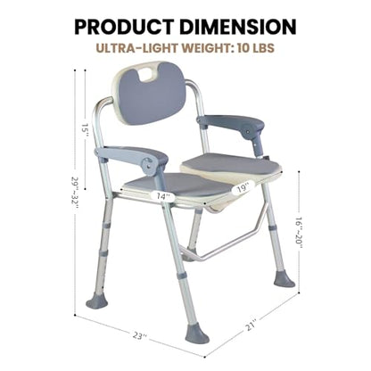 Medwarm Folding Shower Chair, U Shape Shower Chair with 5-Level Adjustable, Non-Slip Feet for Private Washing, Elderly, Disabled, Seniors & Pregnant, Heavy Duty Shower Chair