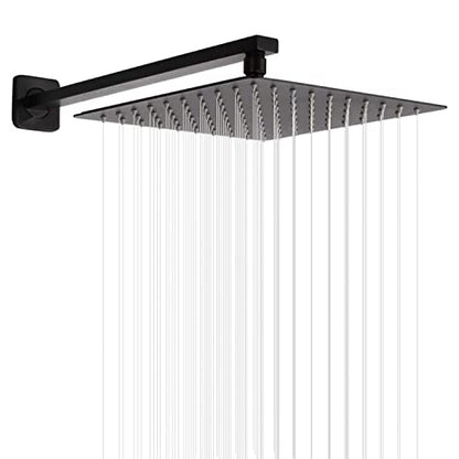Rain Shower Head Black with Extension Arm 10 Inch Square Shower Head with 16 Inch Shower Arm Large Stainless Steel Rainfall Showerhead Matte Black Waterfall Full Body Coverage - color: Black, size: 10inch