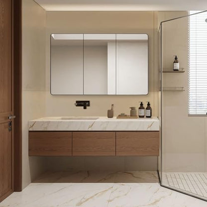 Bathroom Mirror Medicine Cabinet with Round Corner Framed Door 48 x 30 inch, Black，Recessed or Surface Mount, with Adjustable Glass Shelves - size: 48 x 30 inch