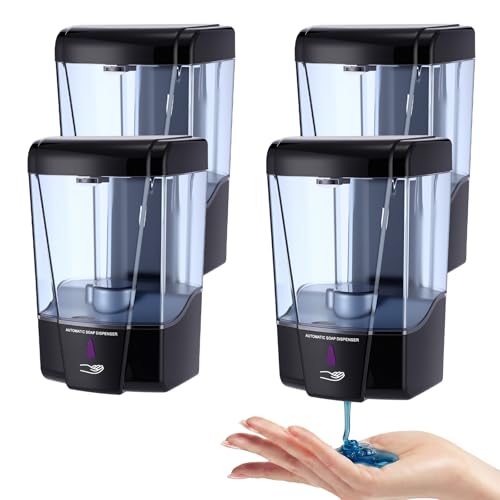 4 Pack Automatic Soap Dispenser Touchless 600 ml / 20 oz Wall Mount Hand Sanitizer Dispenser Sensor Hand Soap Pump for Commercial Place Bathroom Offices Home Kitchen Hotel(Black) - color: Black