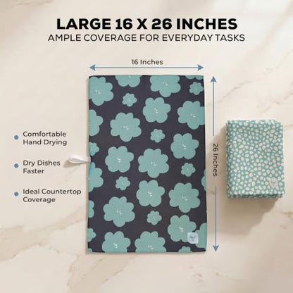 Kitchen Towels, Dish Towels for Kitchen, 2 Pc Kitchen Towel Set | Microfiber Waffle Towels, 16 x 26 inches, with Hanging Loops, Reusable Tea Towels, Cute Kitchen Towels - 2 Pack - color: Turquoise