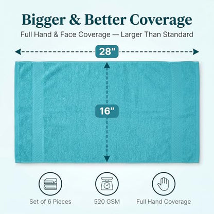 Sofea Hand Towels 6 Pack (16 x 28 Inches) 100% Cotton Bathroom Towels, Soft Absorbent Quick Dry Hand Towels for Bathroom Kitchen - color: Aqua Green