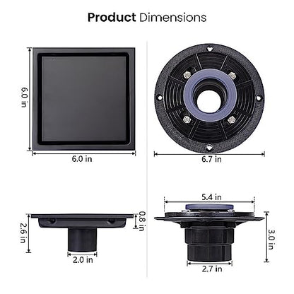 ELLO&ALLO 6 Inch Square Shower Drain Black Floor Drain with Flange Reversible 2-in-1 Cover Tile Insert Grate Removable SUS304 Stainless Steel Oil Rubbed Bronze - color: Oil Rubbed Bronze, size: 6 Inch Tile insert Cover