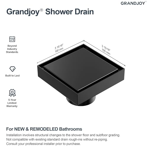 4 Inch Square Shower Floor Drain, SUS304 Stainless Steel with X-Shaped High Flow Channel, Anti-Clogging Hair Strainer, No Hub Required, Matte Black - color: Matte Black, size: 4