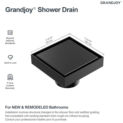 4 Inch Square Shower Floor Drain, SUS304 Stainless Steel with X-Shaped High Flow Channel, Anti-Clogging Hair Strainer, No Hub Required, Matte Black - color: Matte Black, size: 4