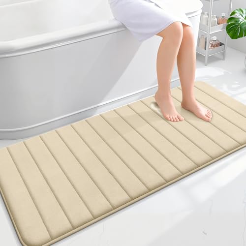 OLANLY Memory Foam Long Bathroom Rugs Runner 59x24, Super Soft Absorbent Bath Mat, Quick Dry, Machine Washable Shower Floor Rugs, Bathmat Carpet, Bathroom Home Decor Accessories, Beige - color: Beige, size: 59" X 24"