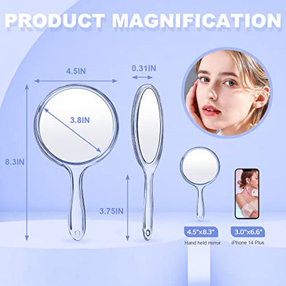 D Hand Mirror with Handle, Blue, Rounded Shape | 1X 2X Magnification, Double Sided, Acrylic, Small Handheld, Makeup Mirror - color: Small Blue