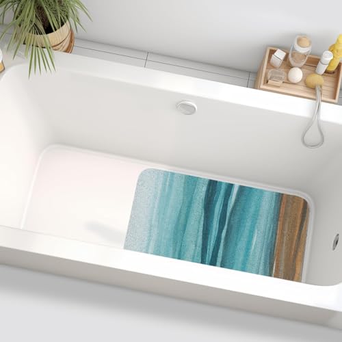 Upgraded Shower Mat Bathtub Mat Non Slip, 32x18 Inch, No Suction Cup Soft Textured PVC Loofah Tub Mat for Wet Area, Quick Drying - color: Brown Green, size: 32" x 18" (Rectangular)