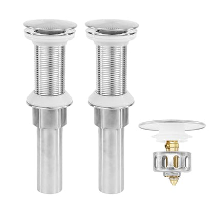 Bathroom Sink Drain,2 Pack Drain Stopper Without Overflow,Pop Up Drain Assembly with Detachable Strainer Basket,Built-in Anti-Clogging, Stainless Steel Nut Brushed Nickel - color: 2 Pack-brushed Nickel-big Cap, style: Without Overflow