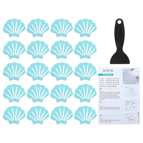PATIKIL Bathtub Non Slip Stickers 3.54x2.76 Inch, 20 Pack Shell Safety Shower Floor Anti Slip Stickers with Adhesive Decals Scraper for Bath Tub Shower Floor Stair, Blue - color: Blue