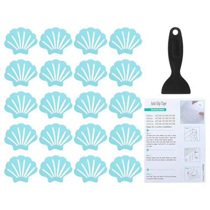 PATIKIL Bathtub Non Slip Stickers 3.54x2.76 Inch, 20 Pack Shell Safety Shower Floor Anti Slip Stickers with Adhesive Decals Scraper for Bath Tub Shower Floor Stair, Blue - color: Blue