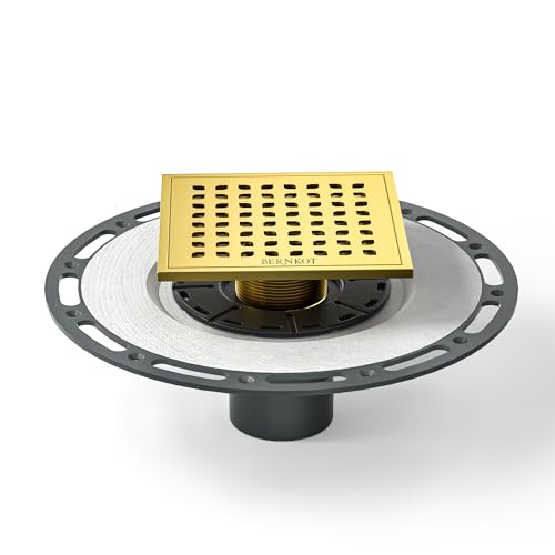 Square Shower Drain w/PVC Bonding Flange Base, 6" Gold | 304 Stainless Steel Drain w/ Drain Key for Low Profile Shower Tiles, CUPC Certified - color: Polished Gold6"