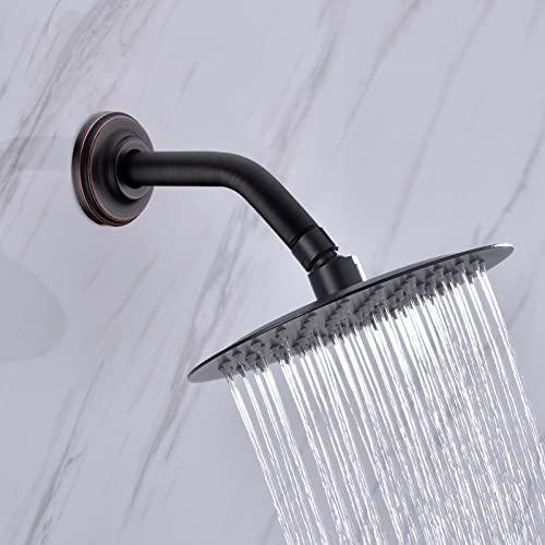 6 Inch Oil Rubbed Bronze Shower Arm and Flange Angled Head Pipe | Stainless Steel Wall Mounted Extension with Brushed ORB Finish, Antique Mediterranean Venetian Gooseneck Curved Shower Neck - color: Oil Rubbed Bronze, style: 6 inch