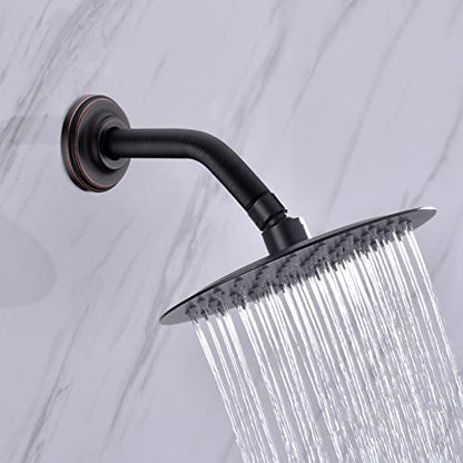 6 Inch Oil Rubbed Bronze Shower Arm and Flange Angled Head Pipe | Stainless Steel Wall Mounted Extension with Brushed ORB Finish, Antique Mediterranean Venetian Gooseneck Curved Shower Neck - color: Oil Rubbed Bronze, style: 6 inch